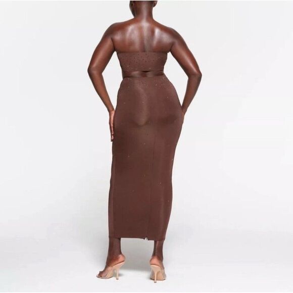 skims swarovski New Authentic Cocoa Brown Jelly Tube Skirt Maxi Xs - Picture 3 of 8